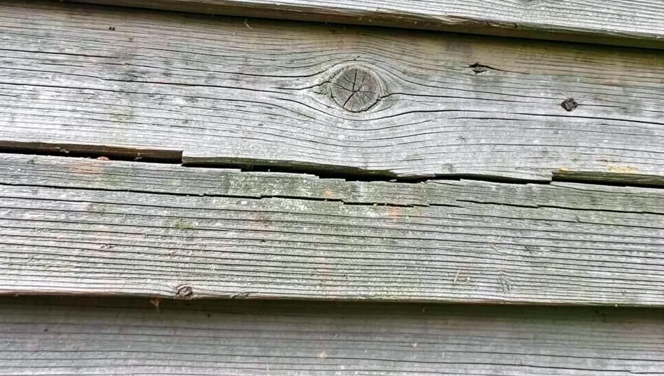 Cracked and weathered cedar cladding board