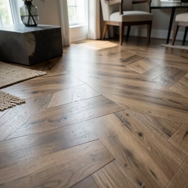 Herringbone pattern laminate flooring Laminate flooring planks laid in a herringbone pattern