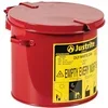 Red Justrite 2-gallon galvanized steel oily waste can with hinged lid