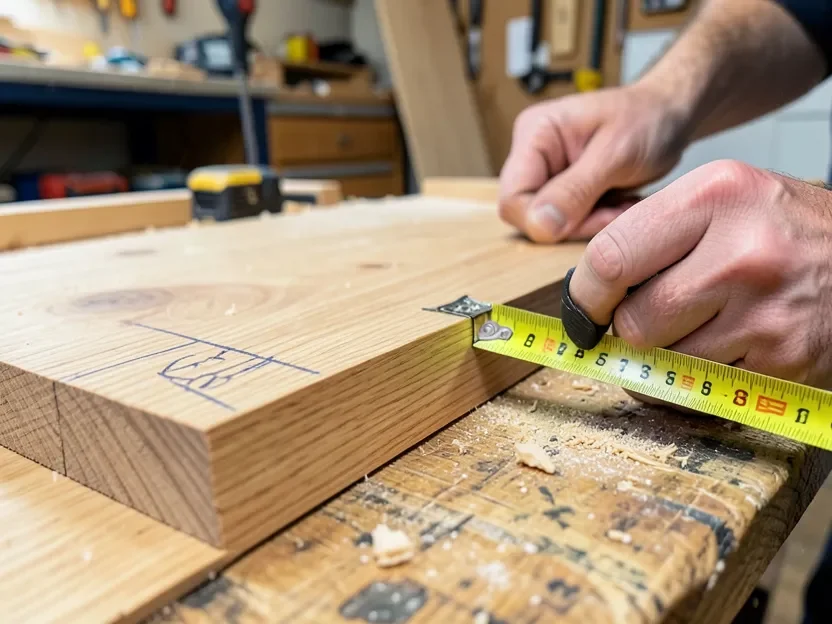 Measuring hardwood lumber boards for a truck bed bike rack frame