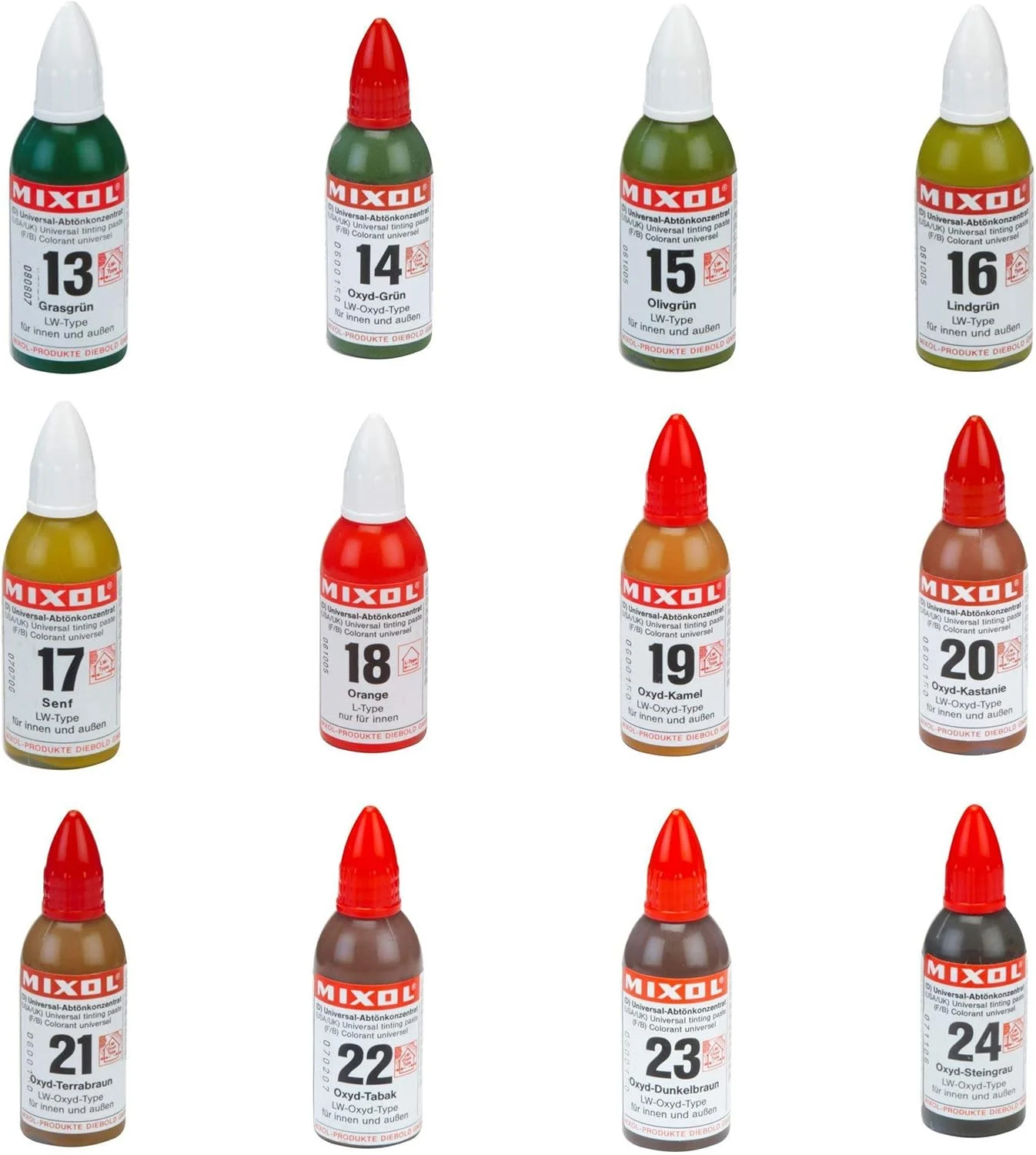 Mixol Universal Tints 12-piece colorant kit bottles