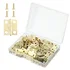 Small brass hinges with mounting screws for a wooden jewelry box