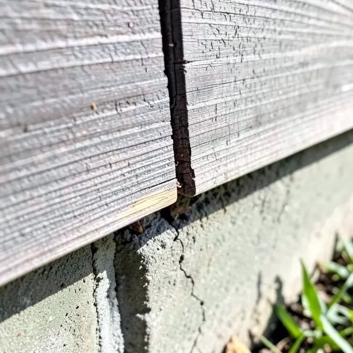 small crack where wood siding meets the foundation, a typical wood roach entry point