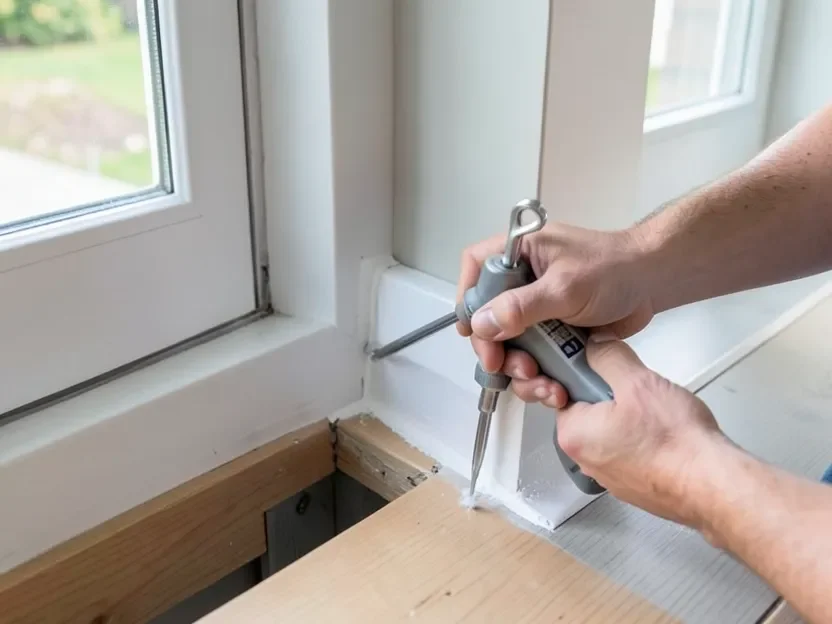 Sealing a gap around a window frame to block roach entry points