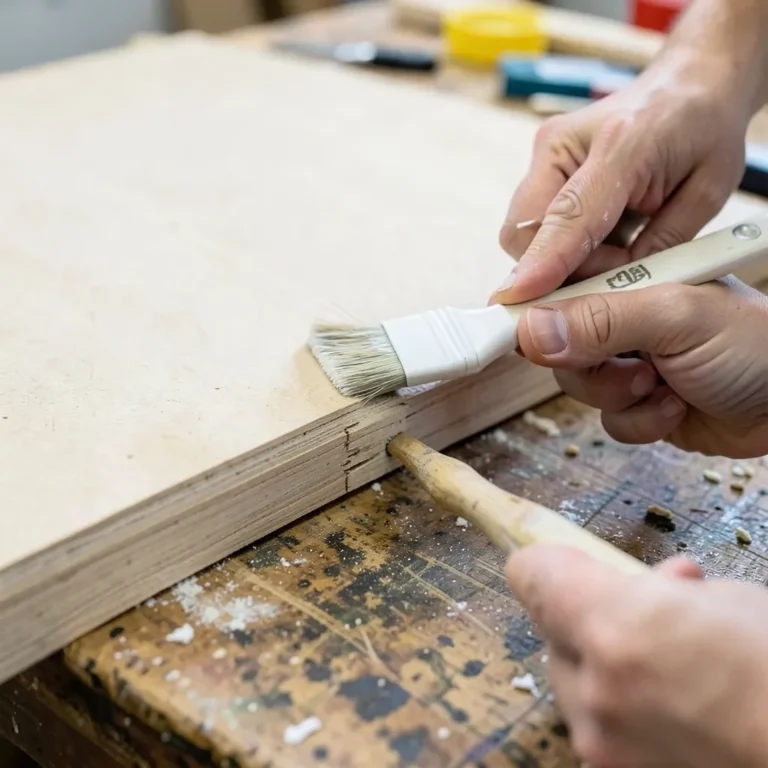 Sealing the raw cut edge of an MDF cabinet door with a brush