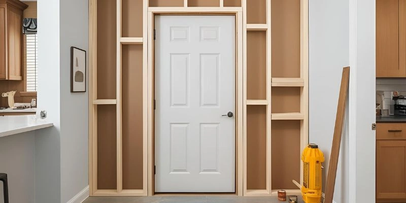 Interior door opening framed with solid wood studs before jamb and casing installation