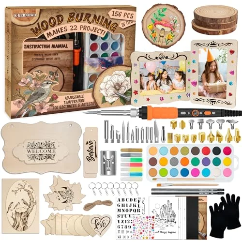K KERNOWO 156-Pc Wood Burning Kit, Adjustable Temperature