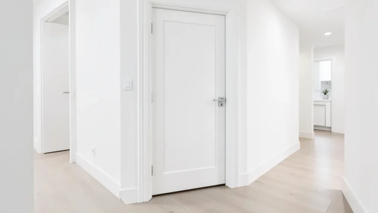 White painted MDF door jamb and casing trim around an interior doorway
