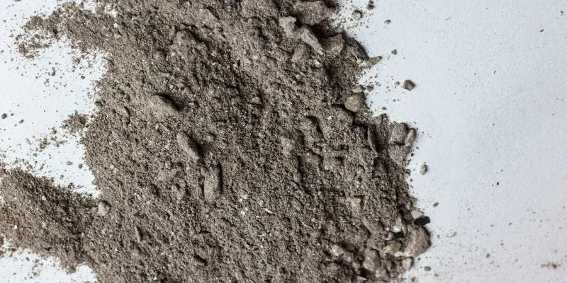 Close-up of fine gray wood ash