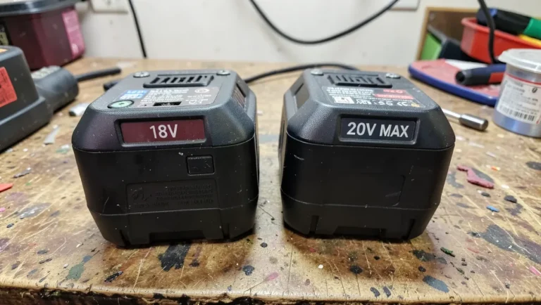 An 18V and a 20V MAX battery from the same battery platform