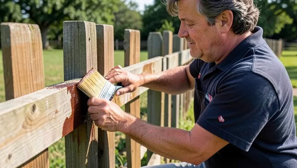 Applying sealant to fence boards with a brush