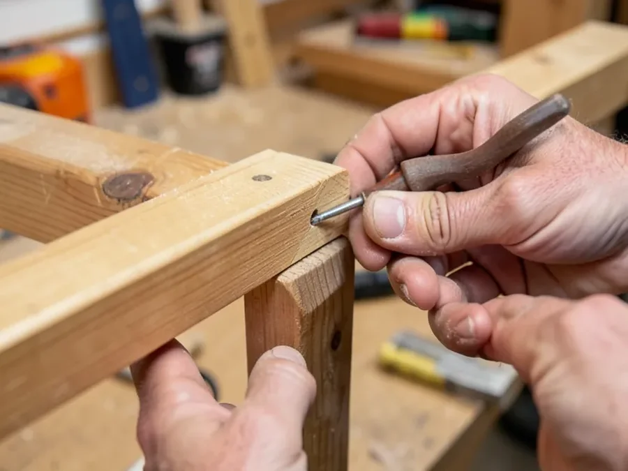 Adding a diagonal brace to a bench frame corner to prevent wobble