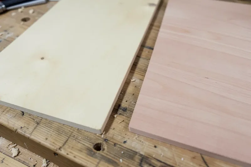 Birch and beech boards side by side showing the subtle color difference