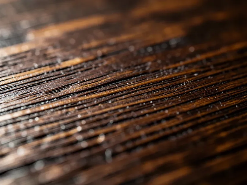 Close-up of black walnut wood grain showing straight lines and rich chocolate-brown color