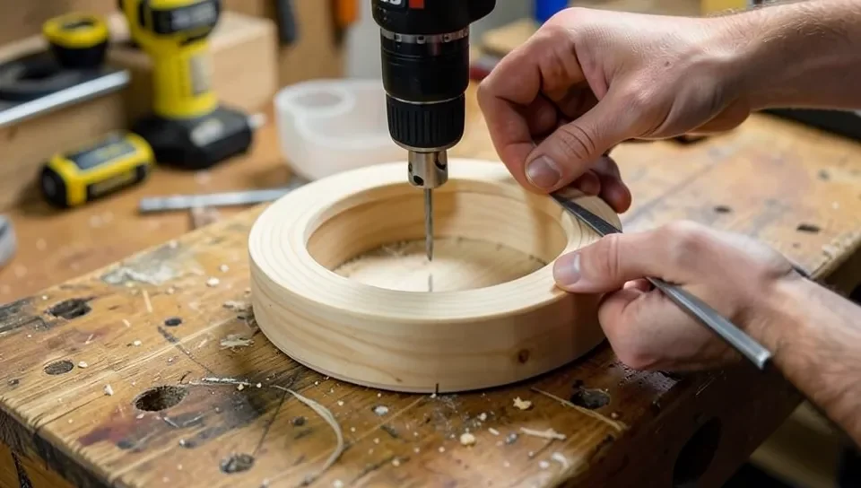 Assembling a wood dog bowl stand frame with a drill