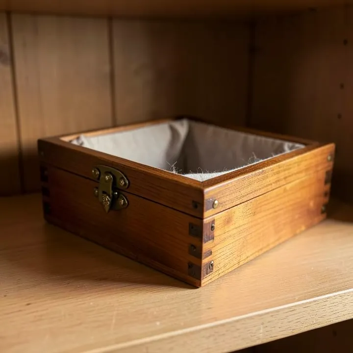 Finished decorated wooden keepsake box with fabric lining