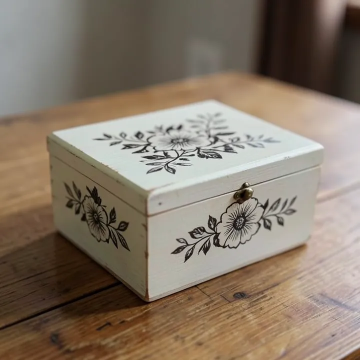 Painted and stenciled wooden decorative box