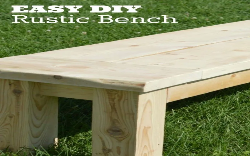 Finished rustic DIY wood seating bench with a natural wood stain