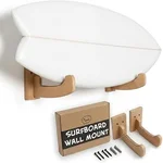 Wall-mounted wooden surfboard rack with cork padding