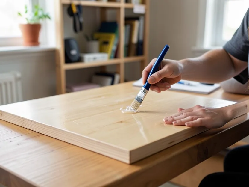 Applying clear sealer finish to a DIY wood desk top
