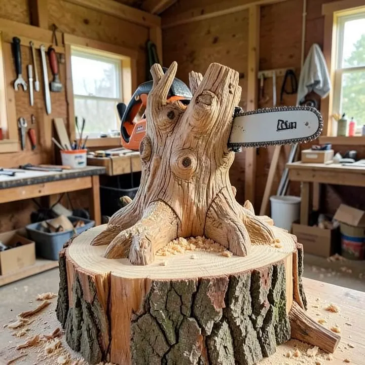 tree stump carving ideas chainsaw wood sculpture garden