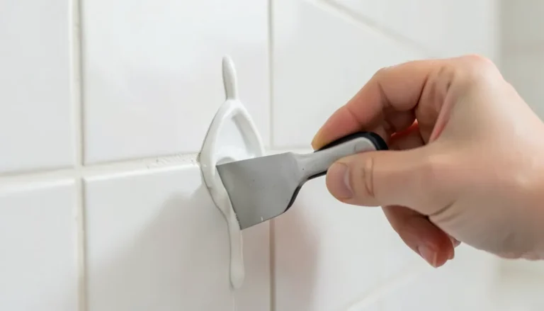 Smoothing a fresh caulk bead with an angled scraper tool