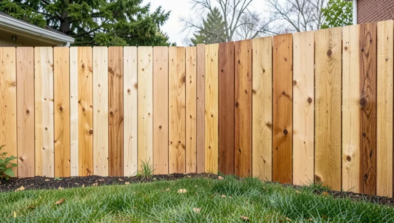 Fir and cedar fence boards side by side