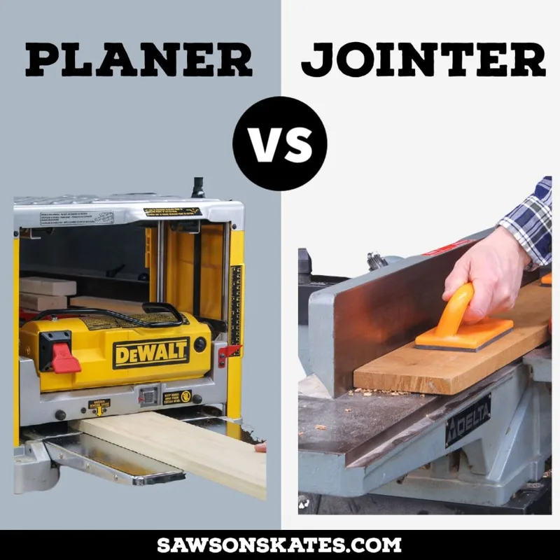 Jointer and planer shown together for comparison, two woodworking machines often confused with each other