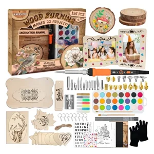 K KERNOWO Wood Burning Kit - 156Pcs All-in-One Wood Burning Tool Pen Adjustable