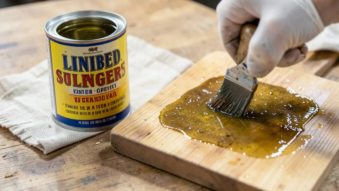 Applying linseed oil to a wood board with a rag