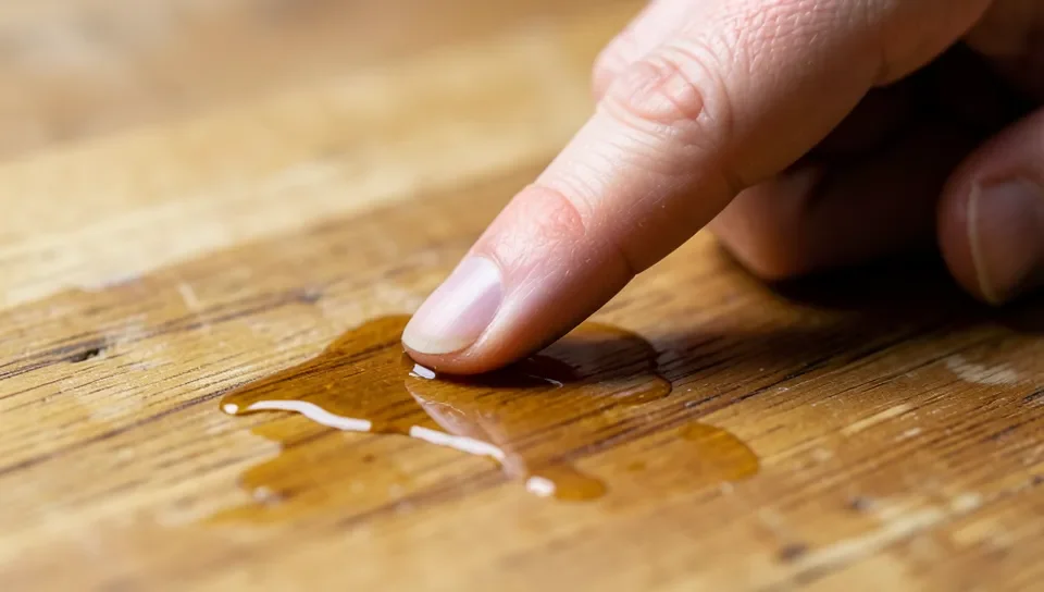 Touch-testing an oiled wood surface for tackiness