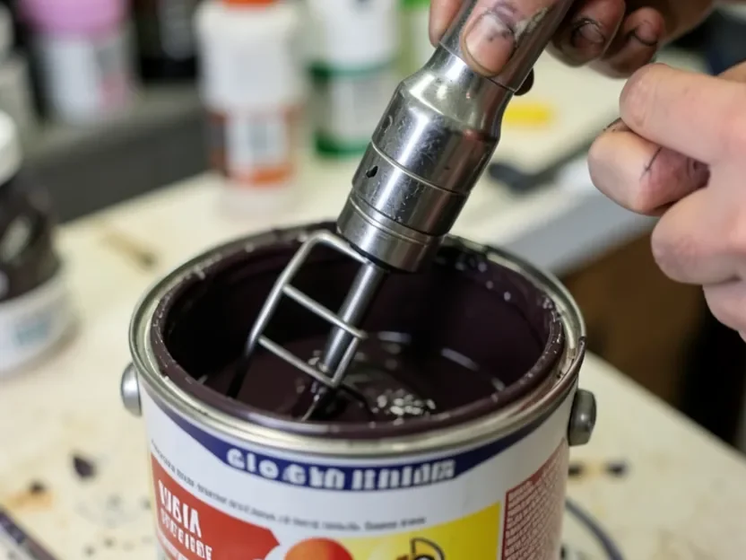Mixing deep base paint with a drill mixer attachment