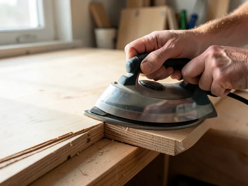 Applying iron-on hardwood veneer edge banding to a plywood countertop edge