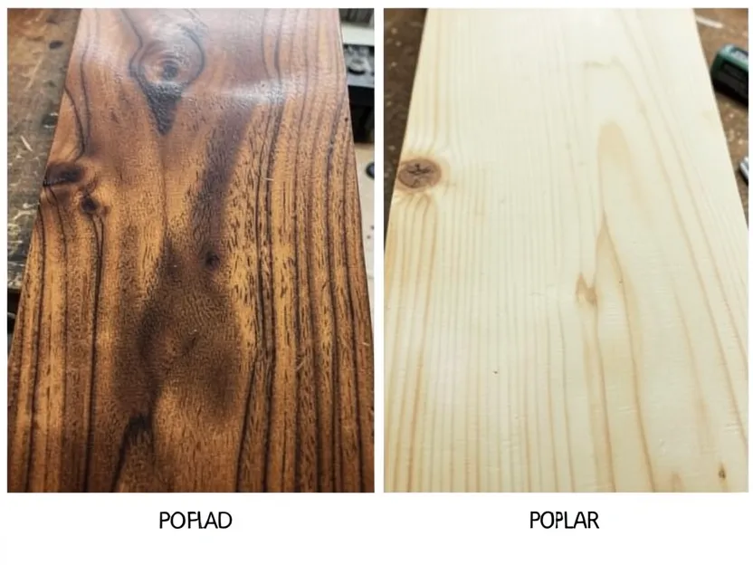 Close-up comparison of poplar and maple wood grain texture