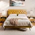 Bme Georgina geometric headboard teak brown bed frame