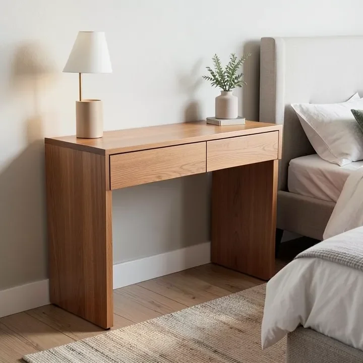Modern minimalist teak wood dressing table with clean lines Modern minimalist teak wood dressing table with clean lines