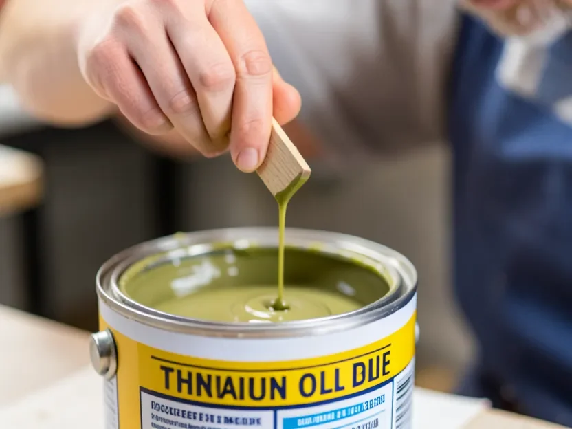 Testing thinned oil-based paint consistency with the drip stick method