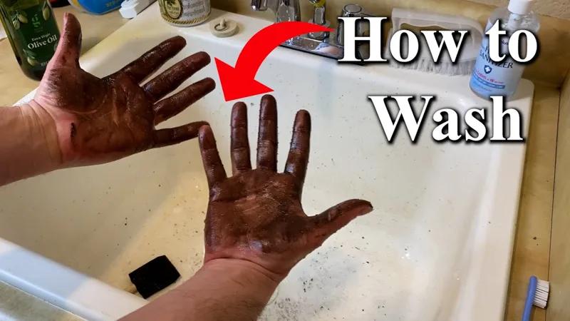 Video demonstration of washing oil-based wood stain off hands with soap and water