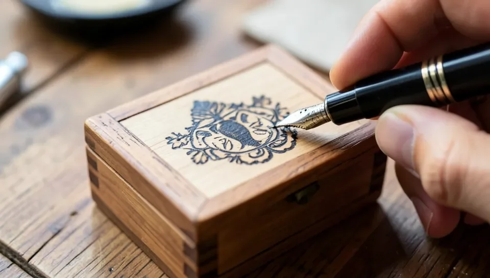 Personalizing a wooden jewelry box with a wood-burning pen