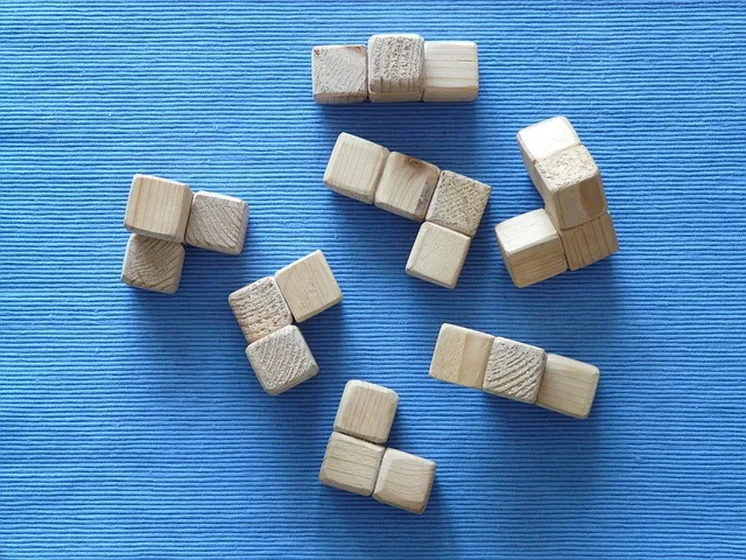 Wooden block puzzle pieces made as a kids woodworking project