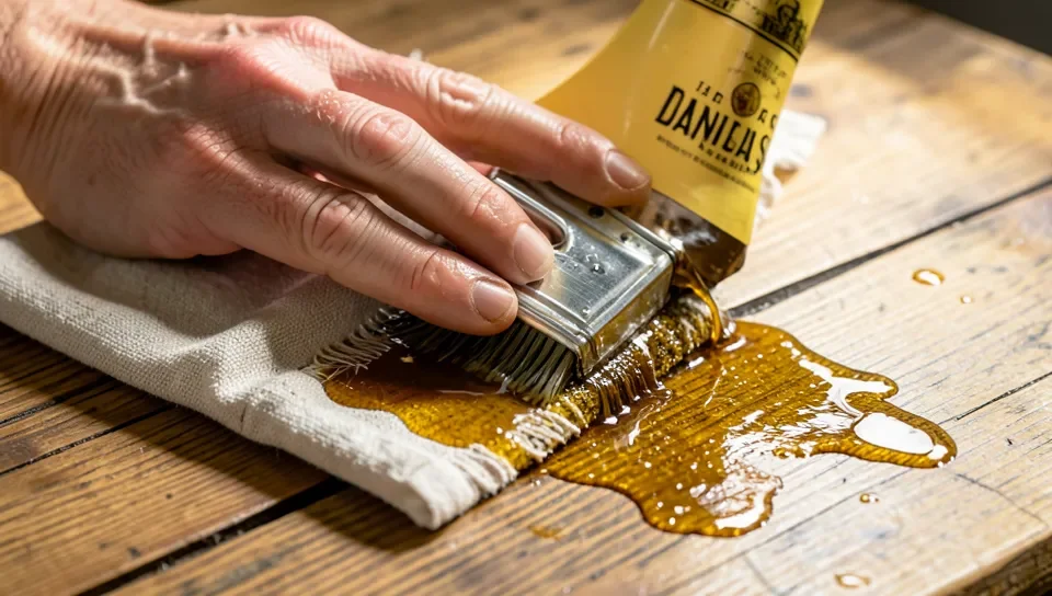 Rubbing oil finish into a wood tabletop with a cloth