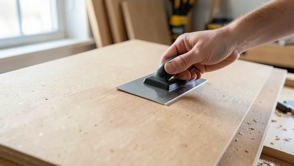 Applying a wood veneer sheet to MDF with a squeegee