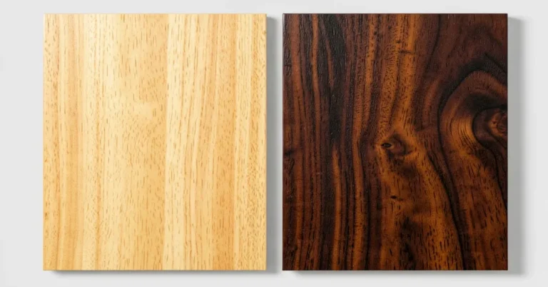 Saman wood and walnut wood sample boards side by side