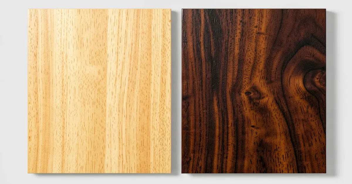 Saman wood and walnut wood sample boards side by side