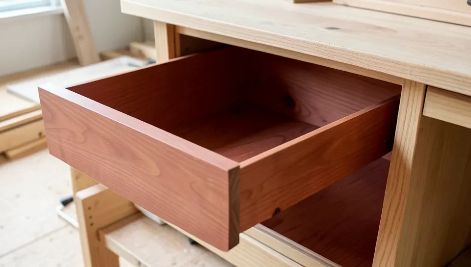 A drawer using thin luan plywood as backing