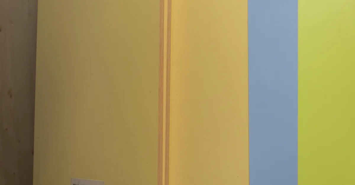 MDF boards in multiple colors and thicknesses displayed in a hardware store with price label