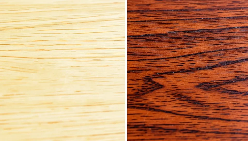 Pine wood grain (left) next to cypress wood grain (right)