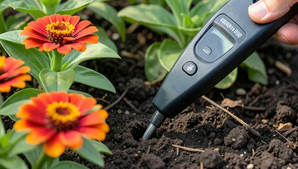 Testing soil pH before applying wood ash near zinnias
