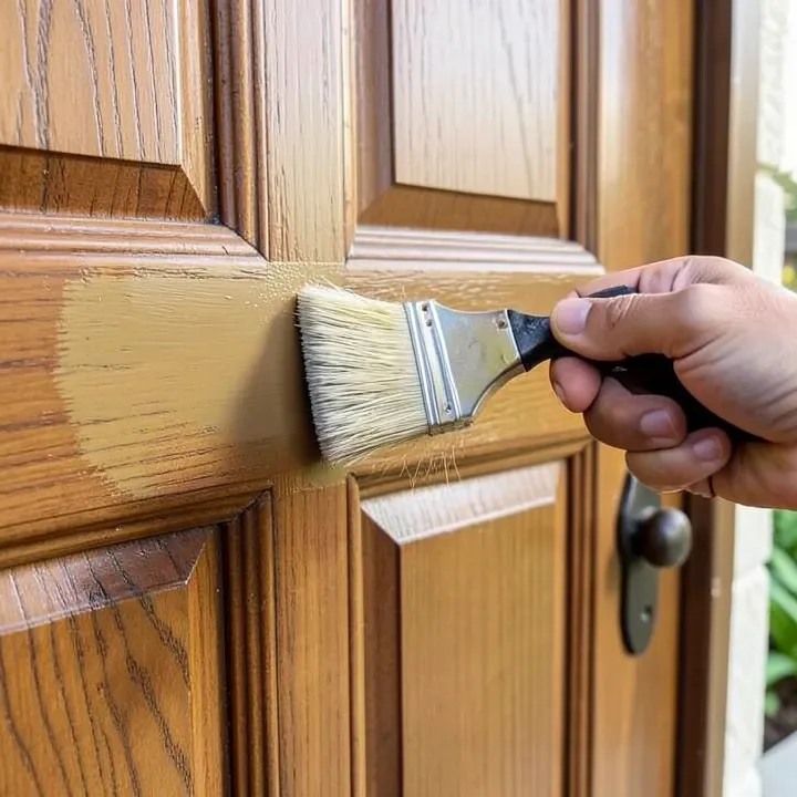 Applying spar urethane finish to an outdoor wood door