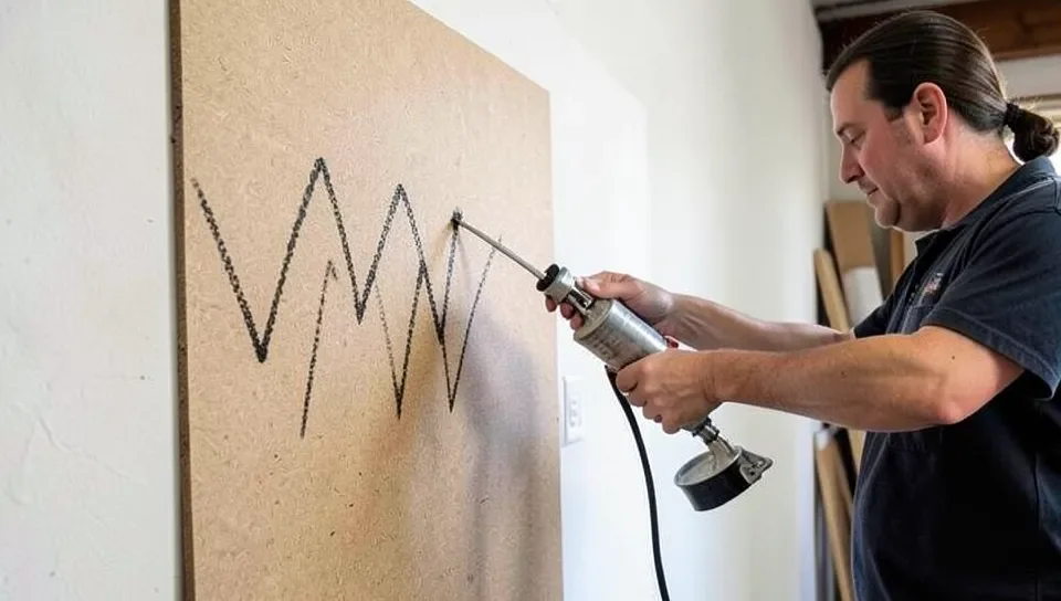 Applying construction adhesive to the back of an MDF panel